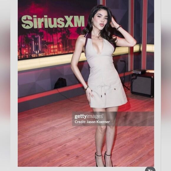 CELEB FAV NWT ZARA STRIPED COMBINATION RIB HALTER DRESS WORE BY KENIA OS - Picture 6 of 16